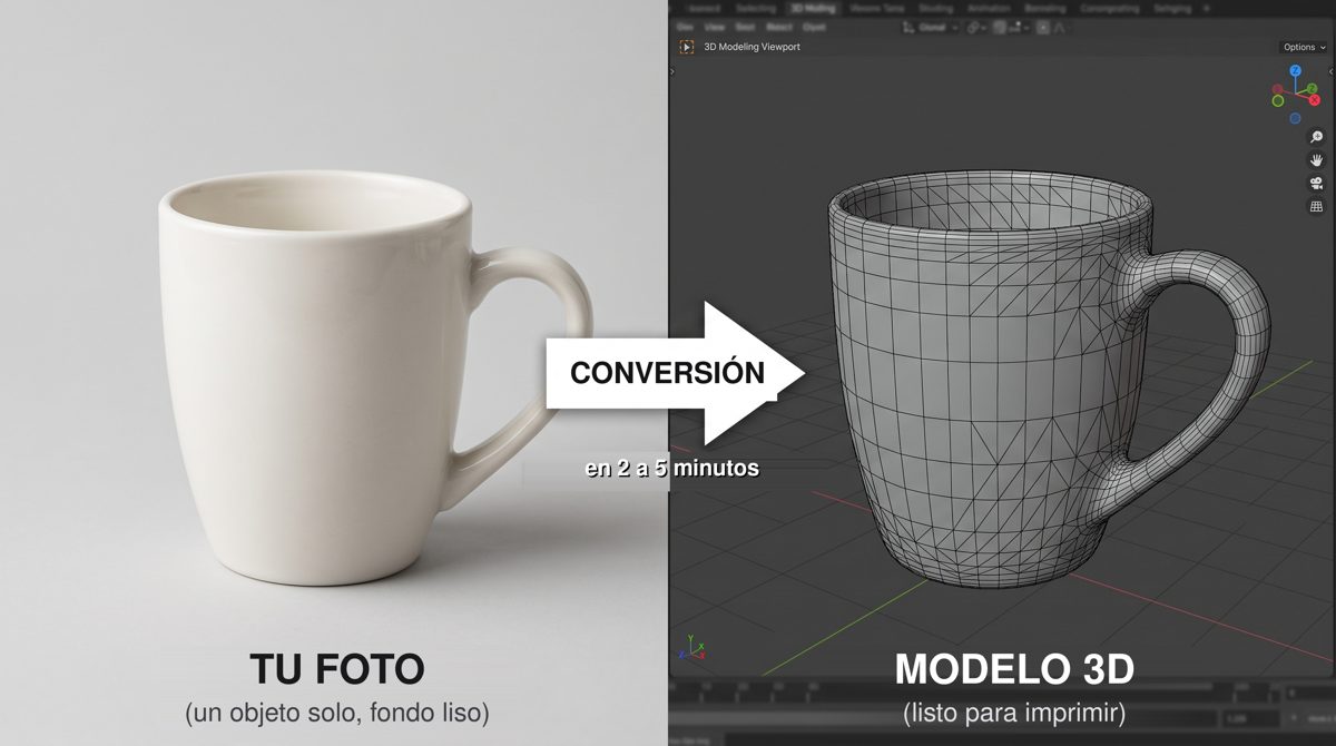 Una foto de una taza real se convierte en un modelo 3D listo para imprimir